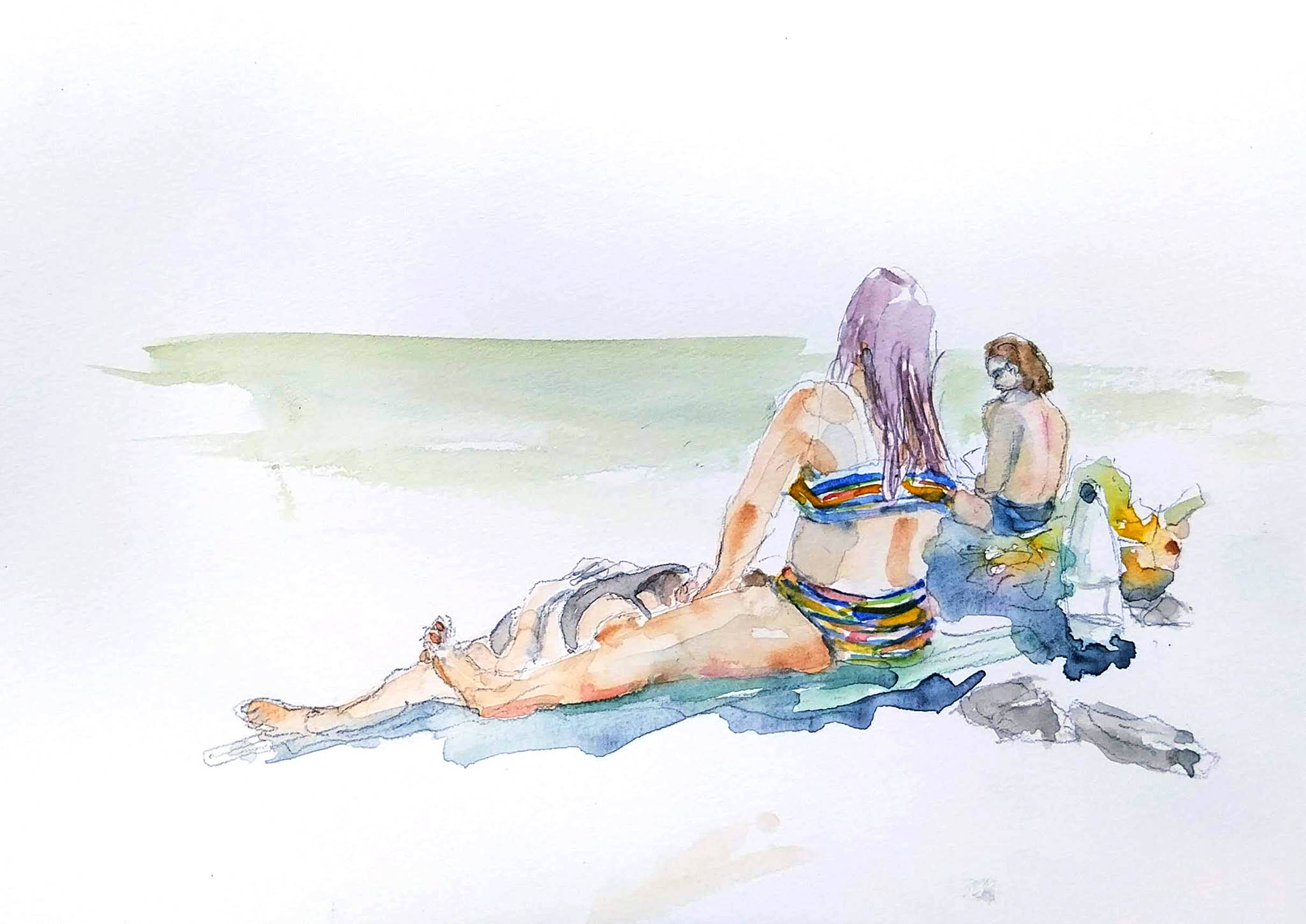 original and authentic sculpture by artist stéphane gantelet. title of artwork : aquarelle_346_Souillas_riviere_personnage_groupe_bleu_2026