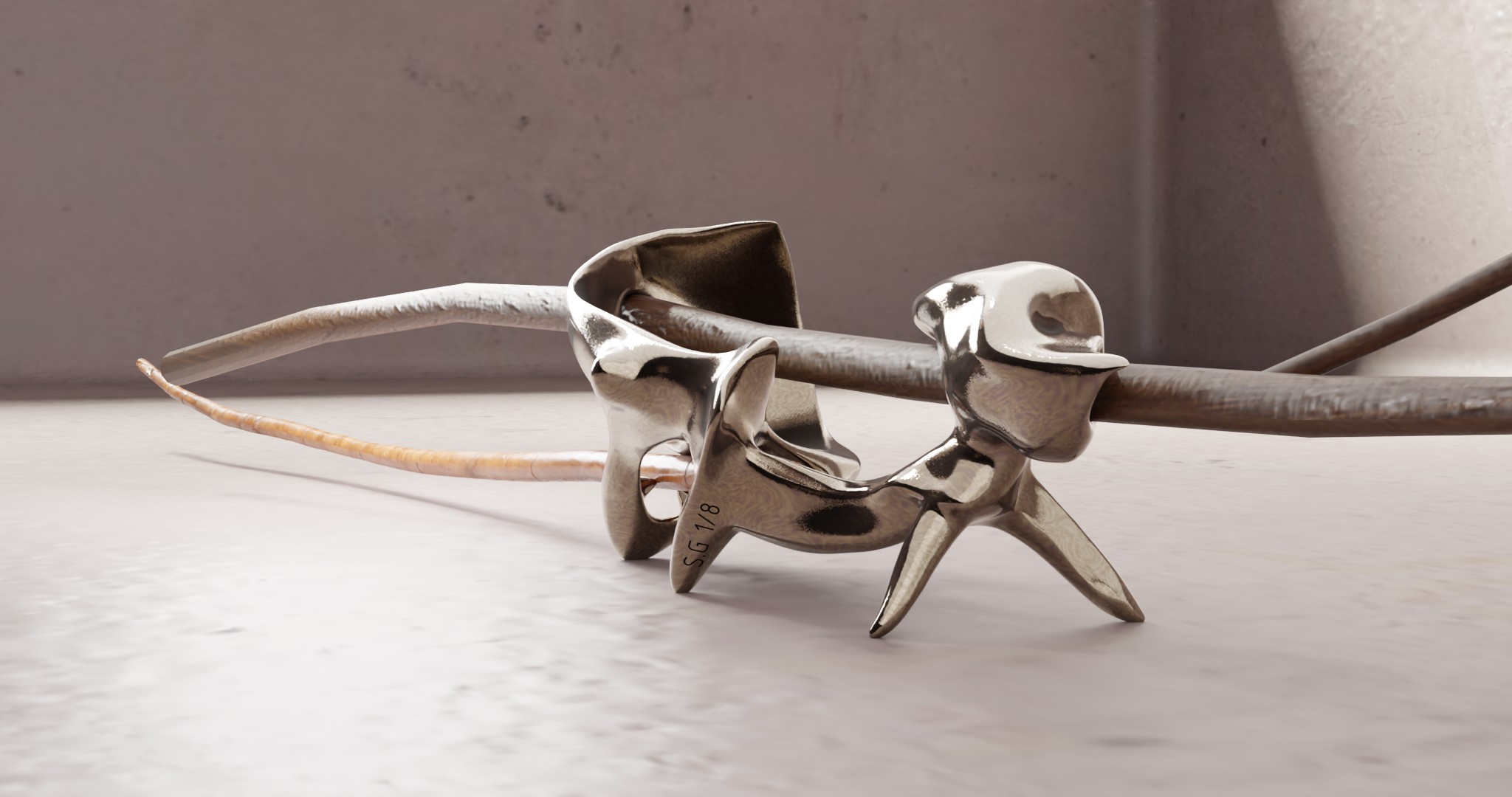 Branching is a series of sculptures that connect imaginary bone structures with different types of wood. The bones are imagined as articulations between woods of distinct variety. These sculptures propose a hybridization that summons nature to create an unnatural dialogue. Often made of metal (stainless steel), the bone evokes a prosthesis, while its shape refers to the organic development of the body’s bone structures.