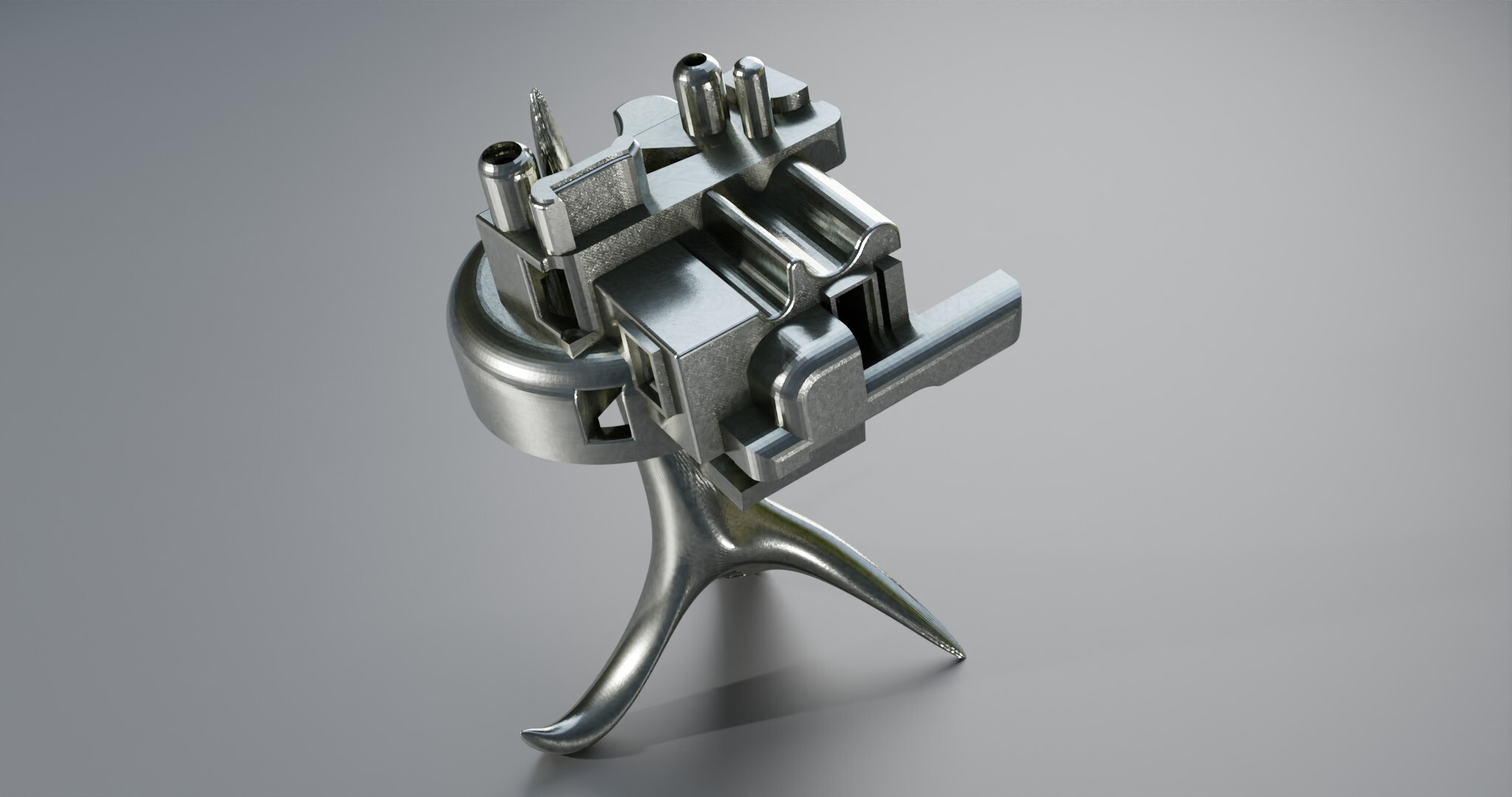 I come from the bronze age, having been a foundryman for 15 years. Then I became interested in virtual space. That’s what I experienced. This passage from one to the other. Today, I would say from one from the other. With the MachineOs series, I sought to interrogate this new tool by bringing into dialogue the modeling concepts at work in my software. A bit like a blowtorch talking to a hammer. MachineOs are thus the result of a dialogue between polygonal modeling and NURBS. One is more geared to mechanical, angular shapes, the other to organic, supple forms.